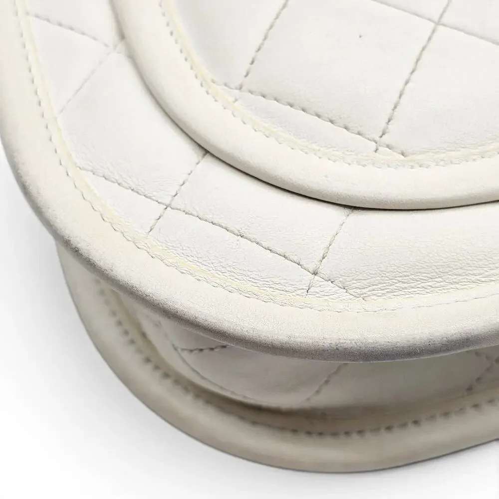 Chanel Quilted Messenger Crossbody Flap Bag White Lambskin Gold Hardware